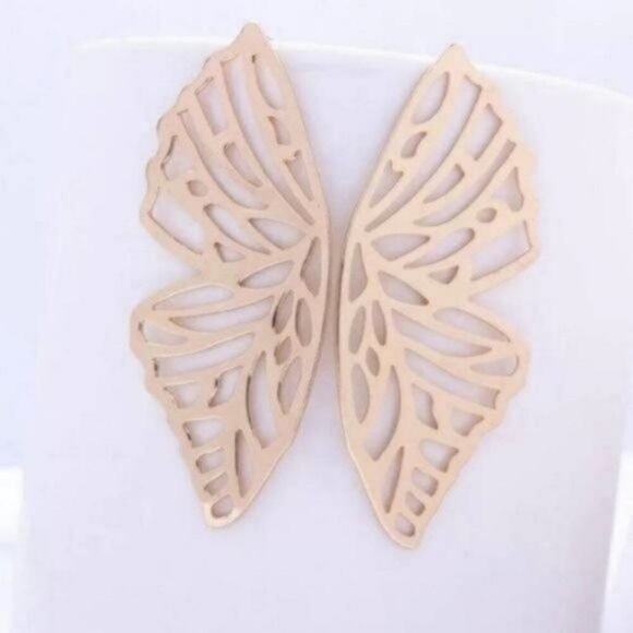 Gold Butterfly Wing Earrings - Picture 3 of 6